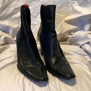 Black leather ankle boots with heels